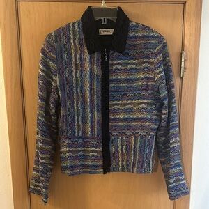 Canvasbacks Women’s Vintage Multicolor Woven Full Zip Blazer Jacket Purple 10